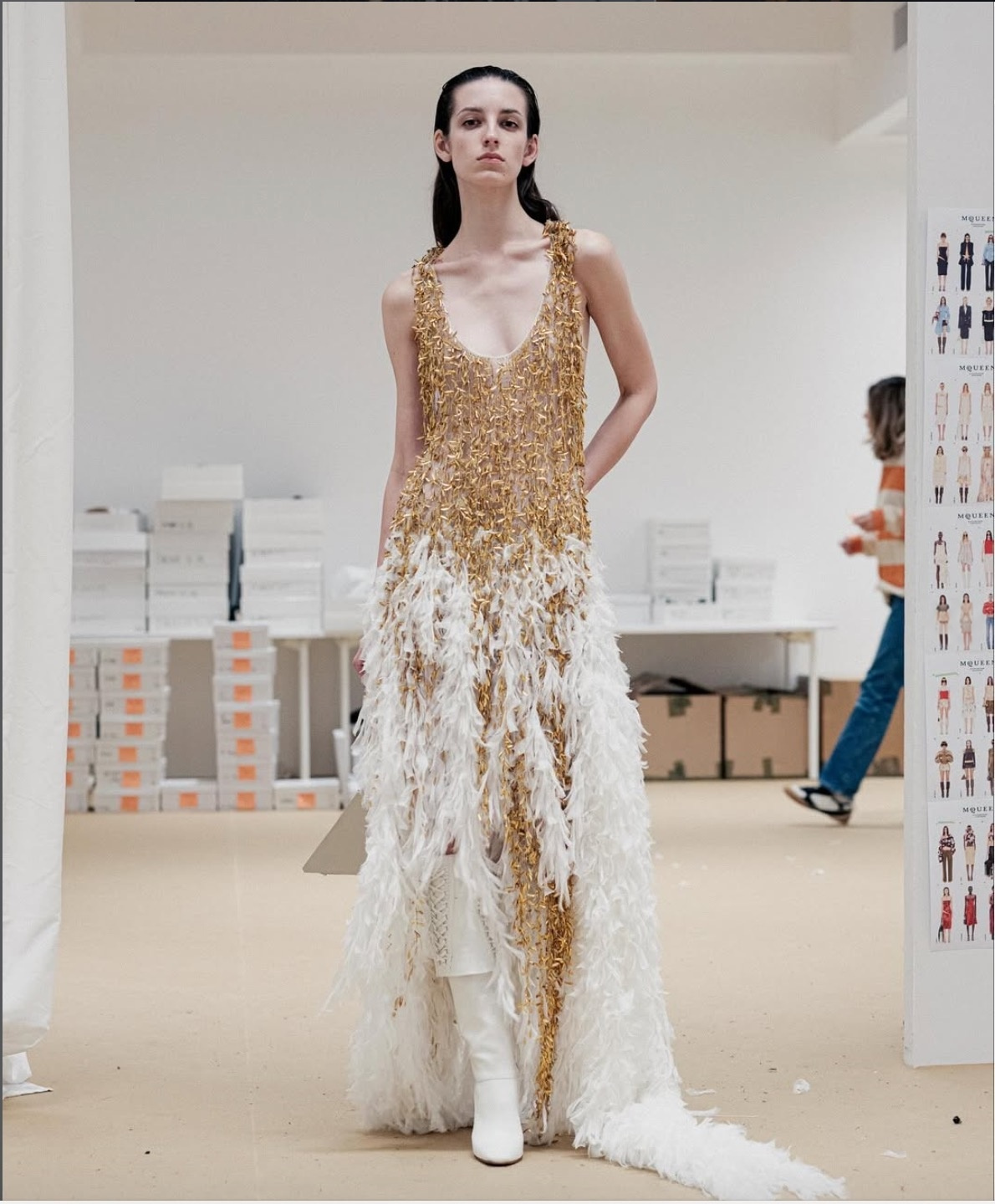 Alexander McQueen S/S 2026 gold-embellished gown