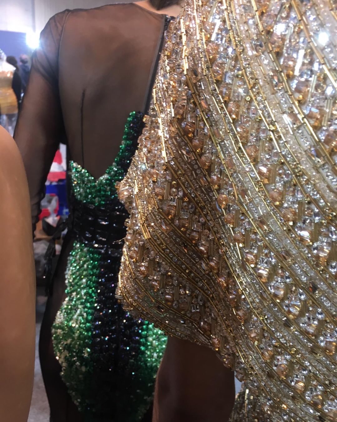 Gold and emerald beadwork close-up, Ralph & Russo S/S 2019